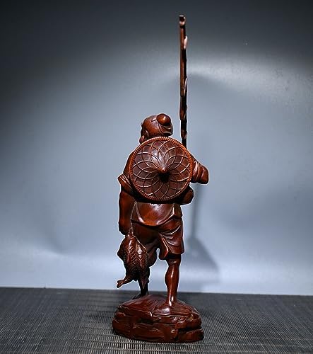 Handcrafted Boxwood Fisherman Statue Meditating Home Decor
