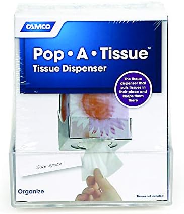 Camco Pop-A-Tissue Tissue Box Holder - Clear Easy Install WallCabinet Mount
