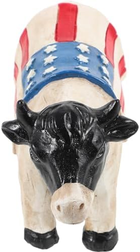 LUOZZY Patriotic Resin Cow Statue Home Decor