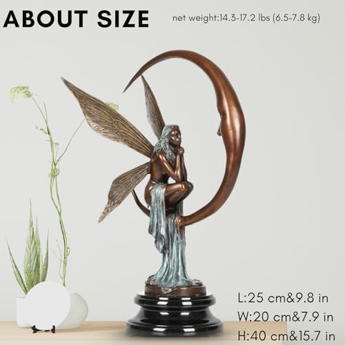 Bronze Fairy on Crescent Moon Sculpture - 157 Tall Art Decor