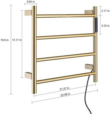 TRJIKAG Heated Towel Racks 4 Bars Electric Warm Towel Dryer Gold