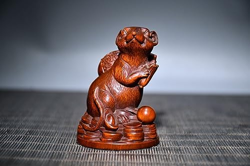 Handcrafted Boxwood Mouse Fengshui Statue Decor