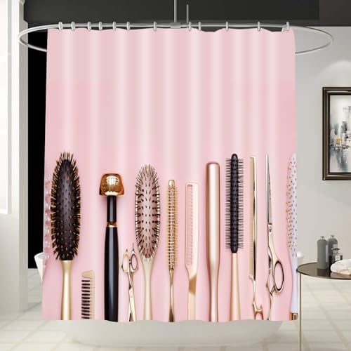 Tucocoo Golden Hairdresser Decor Shower Curtain with 12 Hooks