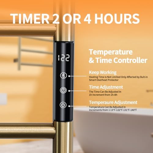 TRJIKAG Heated Towel Racks 4 Bars Electric Warm Towel Dryer Gold