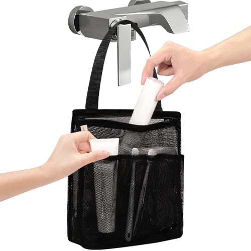 Portable Mesh Shower Caddy with Side Pocket - Black