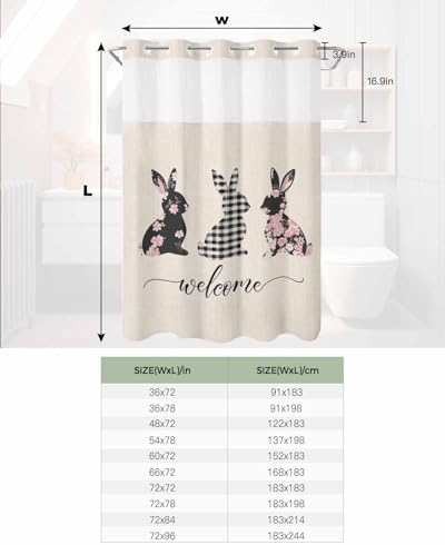No Hook Easter Bunny Shower Curtain Set Black Checkered