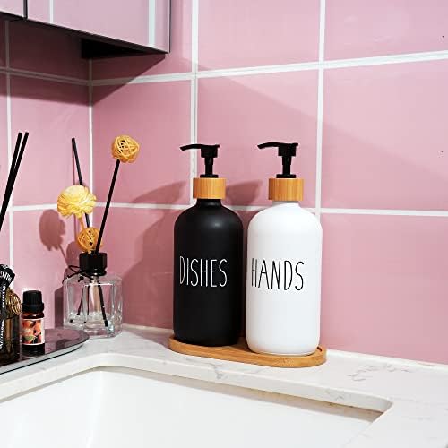 Funly mee 2 Pack Glass Soap Dispenser Set with Wood Tray