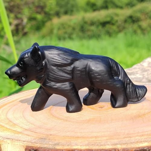 Obsidian Wolf Skull Crystal Figurine Decor