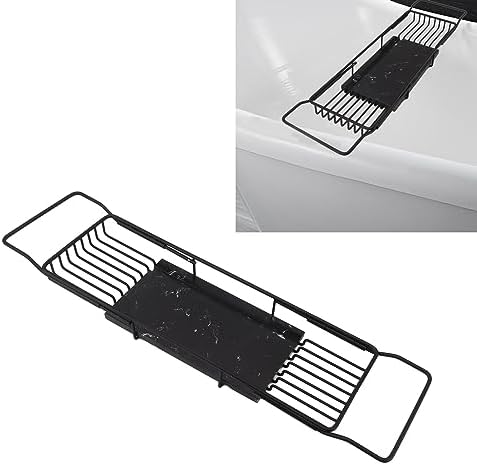 Fafeicy Metal Marble Bathtub Tray with Anti-Slip Retractable Shelves