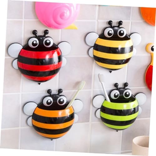 4pcs Cartoon Bee Wall Mount Toothbrush Holder with Suction Cup