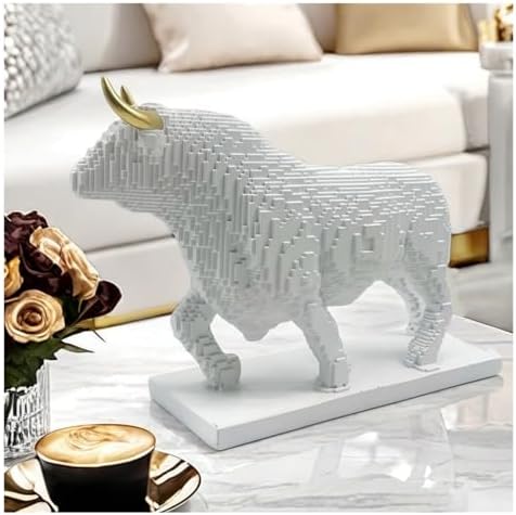 Pixelated Bull Sculpture Decor Artsy Figurine Home Office