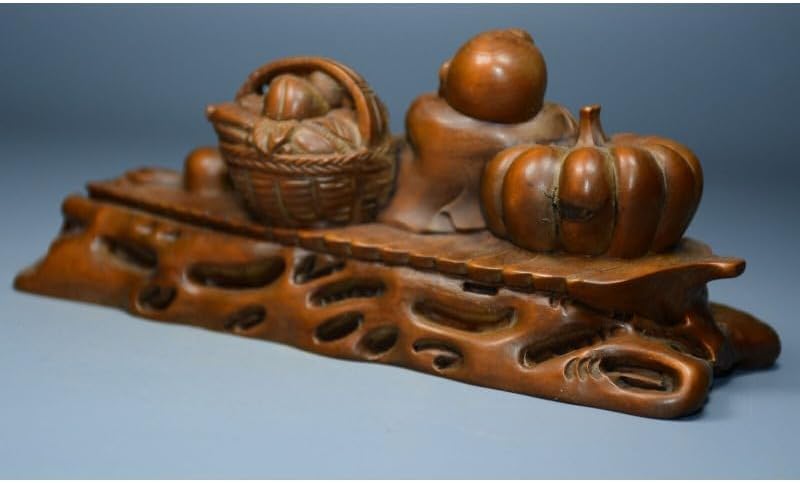 Handcrafted Boxwood Pumpkin Bottle Gourd Child Statue 1