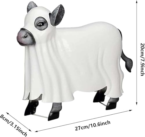 Spooky Metal Ghost Cow Statue Halloween Decor