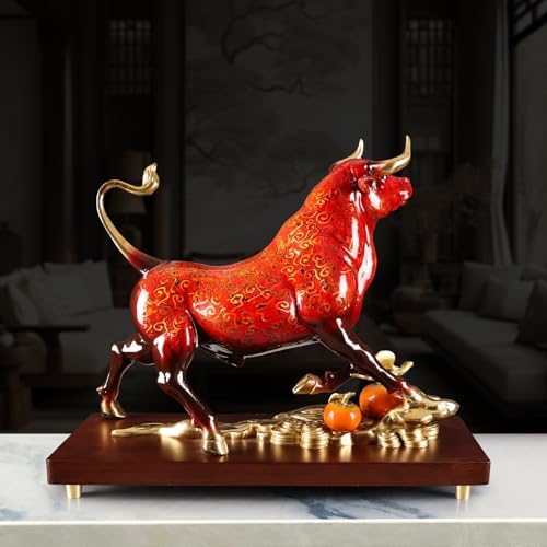 Brass Charging Bull Statue - Red Gold Home Decor Sculpture