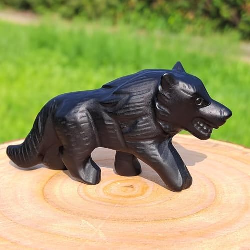 Obsidian Wolf Skull Crystal Figurine Decor