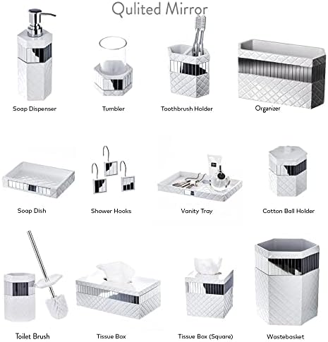 Creative Scents Quilted Mirror Toilet Brush Set - White with Holder