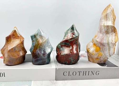 Ocean Jasper Flame Shaped Healing Crystal Tower Statue