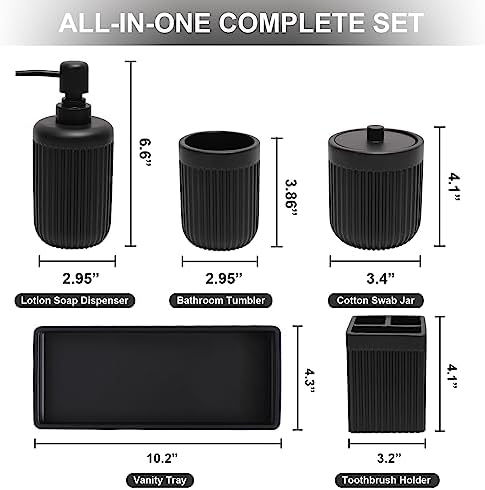 XLHOMO 5 Pc Resin Matte Black Bathroom Accessories Set