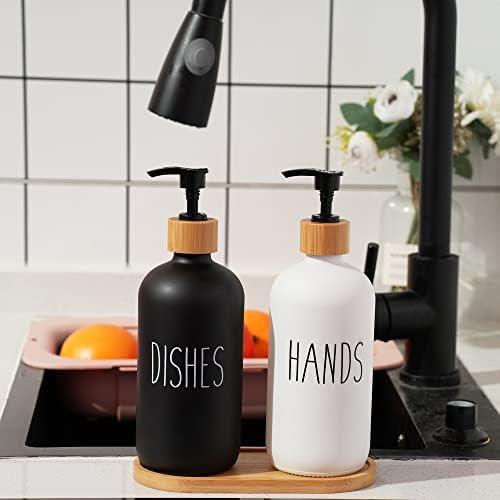 Funly mee 2 Pack Glass Soap Dispenser Set with Wood Tray