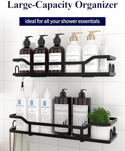 Kitsure Shower Caddy 2-Pack Black 8 Hooks Wall Mount