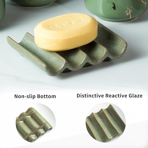 Cormomu Draining Ceramic Soap Dish - Fluted Design Green