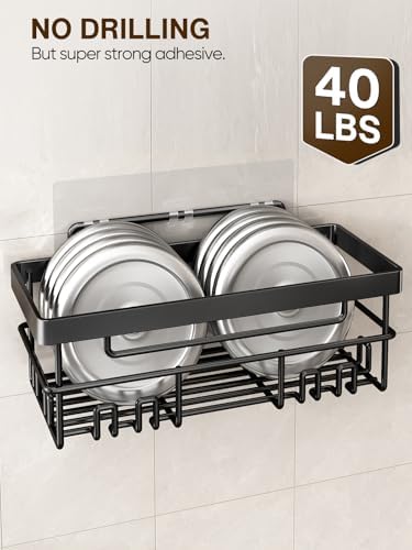 Cobbe 5-Pack Adhesive Shower Caddy with Soap Toothbrush Holder Black