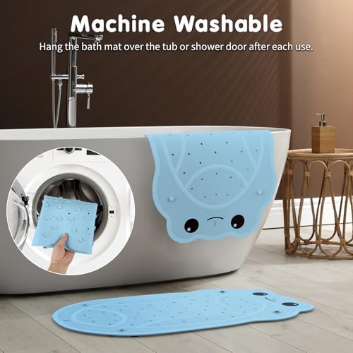 JOYCANO Bathtub Mat Non-Slip with Frog Pattern Blue