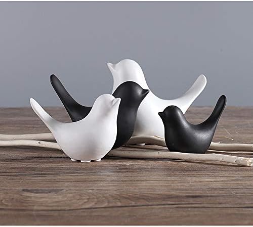 Home Small Ceramic Statues Black Birds Decor