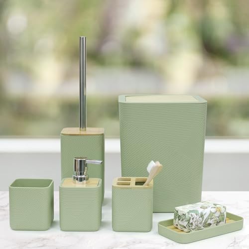 CERBIOR 6-Piece Bathroom Accessory Set Green Bamboo Style