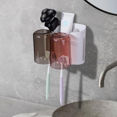 Eichzer Wall-Mounted Toothbrush Holder with 3 Slots and 2 Rinse Cups