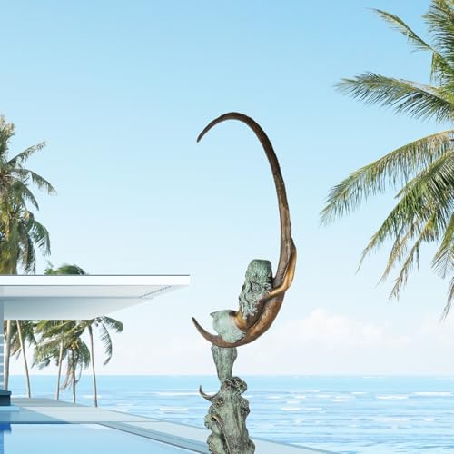 Bronze Mermaid on Crescent Moon Sculpture Moonlight Siren