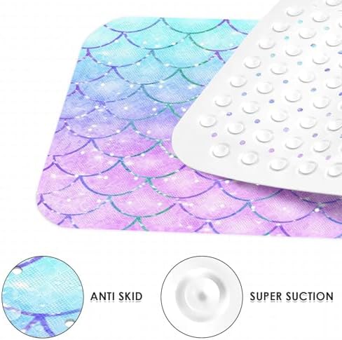 Culudea Pink Blue Mermaid Bathtub Mat 40X16 Inch Non-Slip