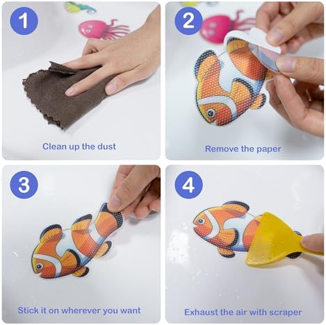 20 PCS Sea Creature Non-Slip Bathtub Stickers with Scraper