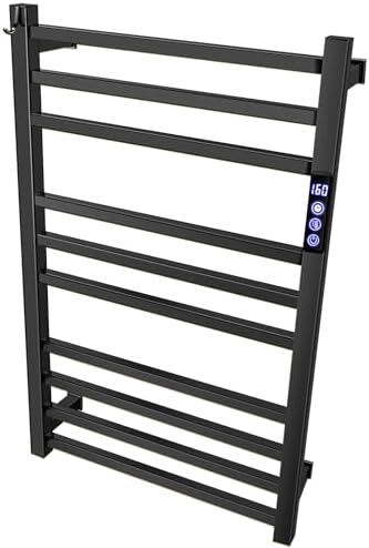 XBVV Matte Black 10-Bar Towel Warmer Rack with Timer and F Display