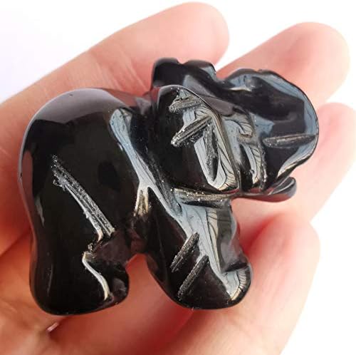 Loveliome Small Handcarved Elephant Crystal Statue 15 Inches Black Obsidian
