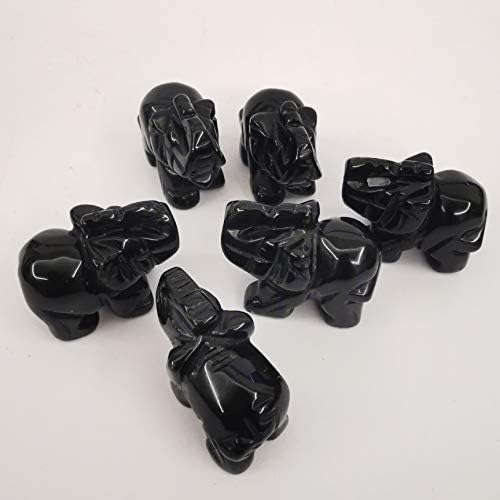 Loveliome Small Handcarved Elephant Crystal Statue 15 Inches Black Obsidian