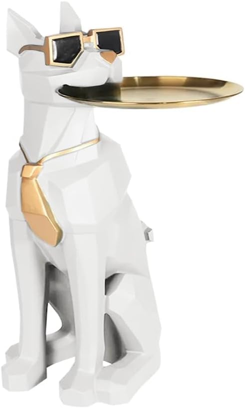 Homary Modern Resin Dog Sculpture with Movable Tray