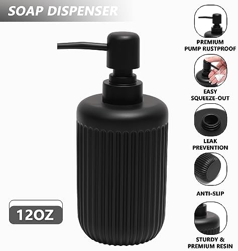 XLHOMO 5 Pc Resin Matte Black Bathroom Accessories Set