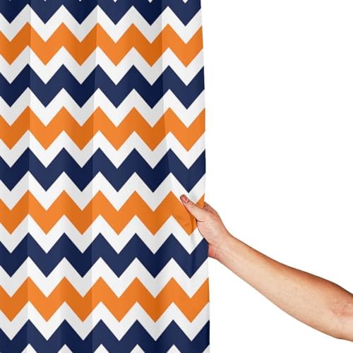 FUNNY KIDS HOME Navy Deep Blue Orange Chevron Shower Curtain Set