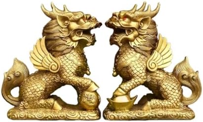 Brass Kirin Statue Fengshui Decor Home Office Ornament