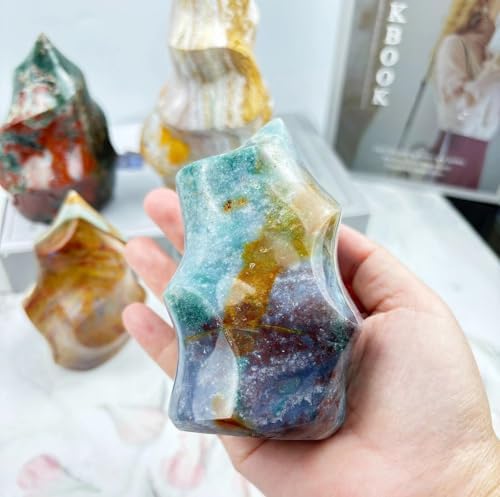 Ocean Jasper Flame Shaped Healing Crystal Tower Statue