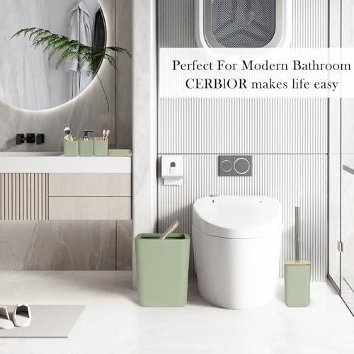 CERBIOR 6-Piece Bathroom Accessory Set Green Bamboo Style