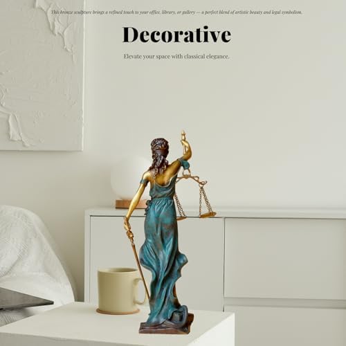 R REALONG Bronze Blind Justice Statue 11 Law Figure Office Desk Sculpture