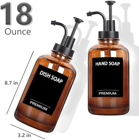 Hoousuper Amber 18 Oz Dish Soap Dispenser Set 1