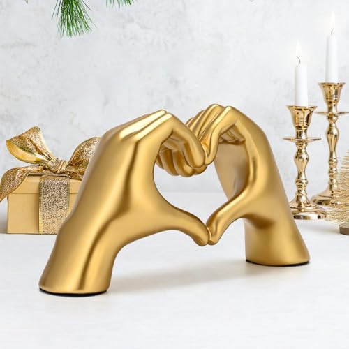 Heart Hands Sculpture Gold Resin Home Decor 1