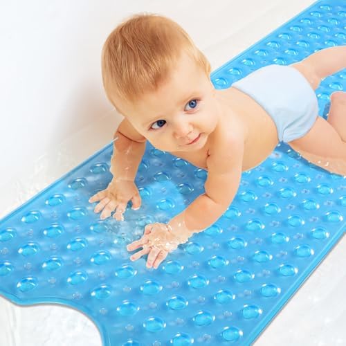 Yimobra Non-Slip Bath Mat 40x16 Clear Blue with 200 Suction Cups