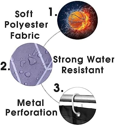 OLEBETY 4PCS Flaming Basketball Shower Curtain Set