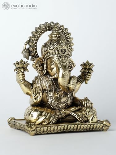 Small Superfine Ganesha Brass Statue - Blessing Gesture