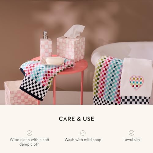 MACKENZIE-CHILDS Square Capiz Tissue Box Cover Rosy Check Pink and White