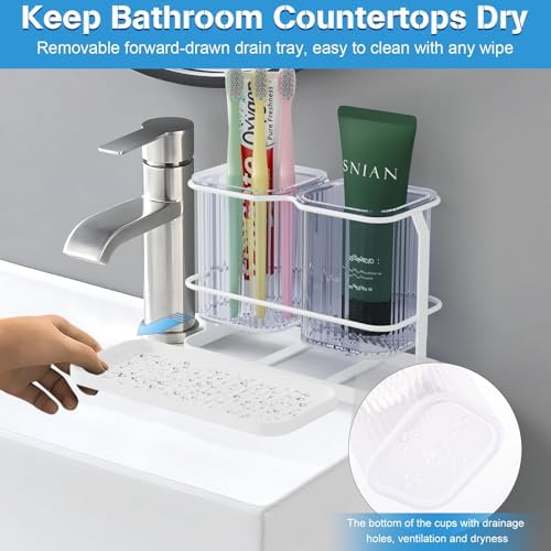 VACONICO 2 Cup Toothbrush Holder with Drain Tray